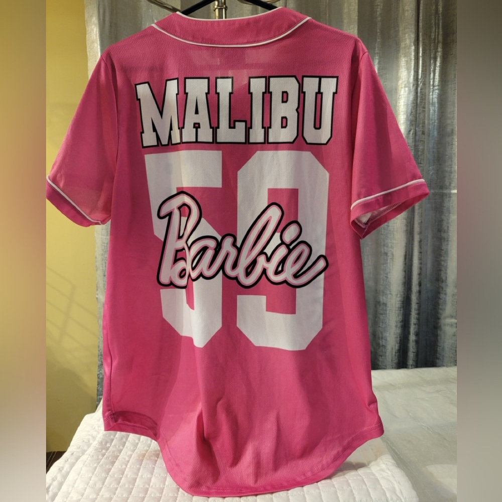 Malibu Barbie 59 Hot Pink Baseball Jersey Barbiecore Feminine Sporty Athletic - Picture 3 of 6